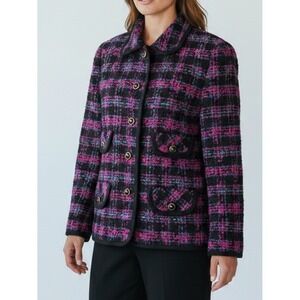 The Very Thing Tweed Blazer Women 12 Purple Black Plaid